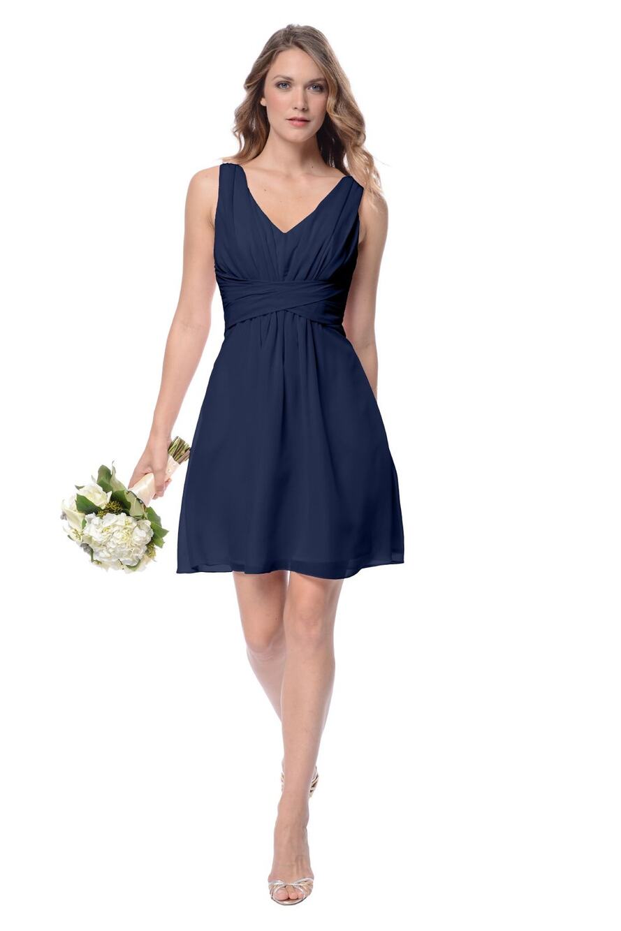 Weddington Way Navy Blue Julia Chiffon Bridesmaid Dress Knee Length Short 0 XS